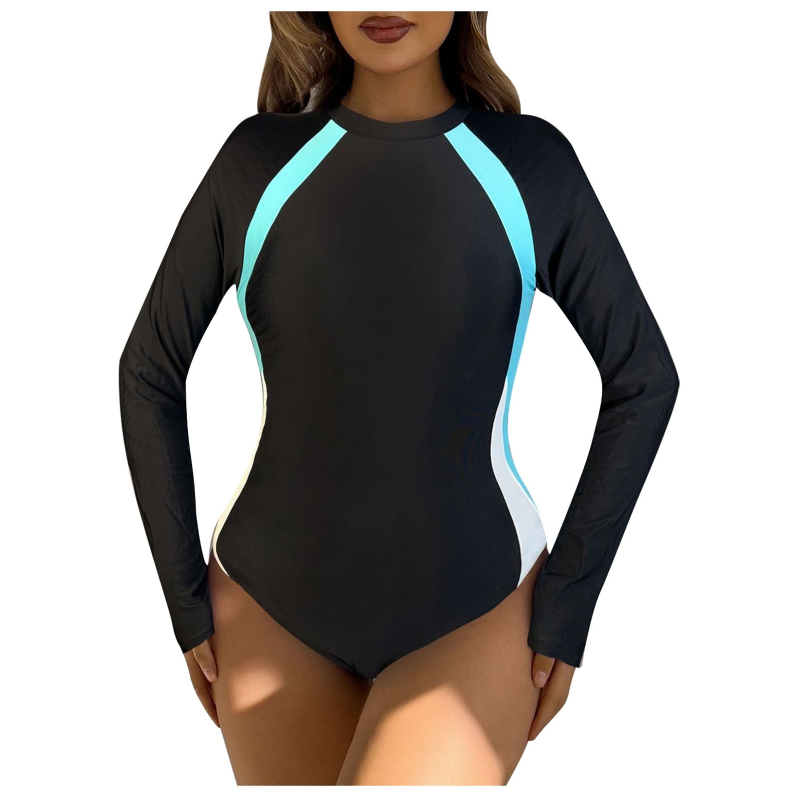 QHFBli Women Swim Shirt with Built in Bra Rash Guard with Pockets Thumb ...