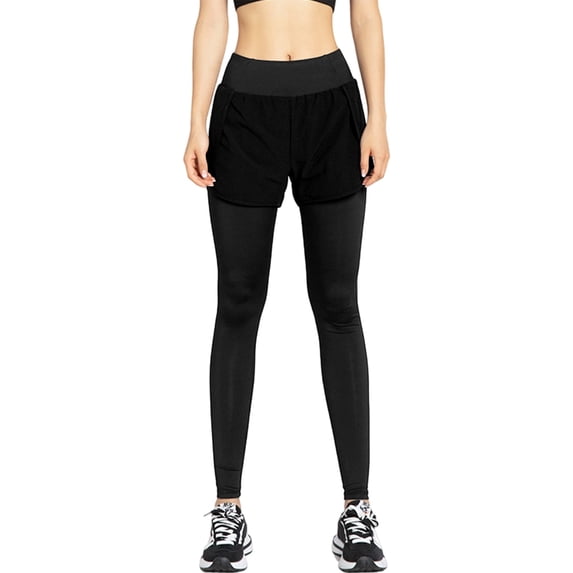 QHFBli Women's 2 in 1 Yoga Leggings with Shorts High Waist Tummy Control Side Pockets for Outdoor Exercise Leggings