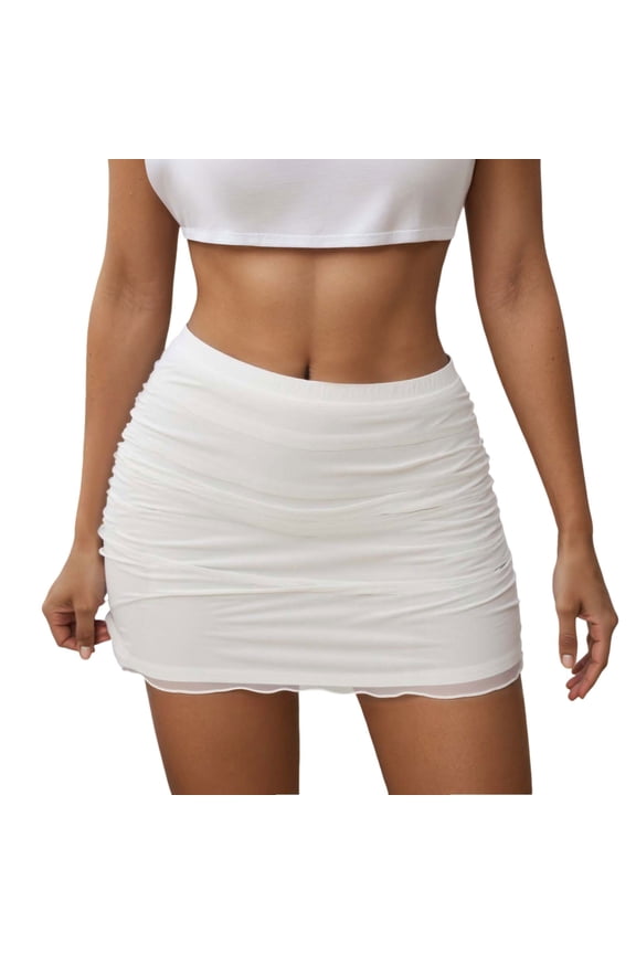 Women's Bodycon Mini Skirt Ruched Mesh Stretchy Tight Sexy Skirt with Streetwear Style