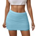 thumbnail image 1 of QHFBli Women's Bodycon Mini Skirt Ruched Mesh Stretchy Tight Sexy Skirt with Streetwear Style, 1 of 5