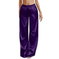 thumbnail image 1 of QHFBli Women's Boho Wide Leg Linen Pants Satin Pants Drawstring Waist Casual Loose Trousers Vacation Outfits, 1 of 4
