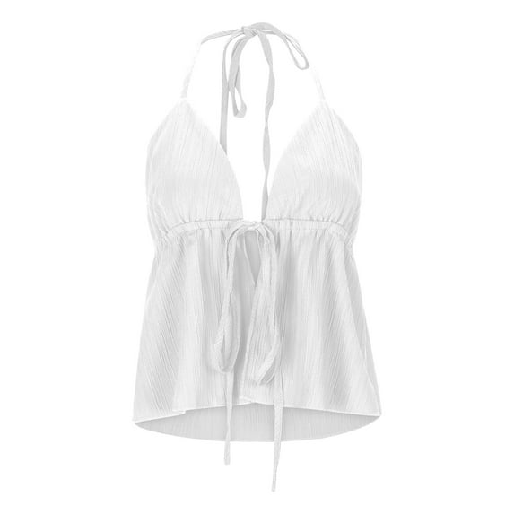 QHFBli Women's Bow Tie Halter Tank Top Y19k Split Backless Sleeveless Summer Tops