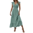 thumbnail image 1 of QHFBli Women's Casual Summer Ruffle Short Sleeve T Shirts Maxi Dress 2025 Spring V Neck Flowy Tiered Boho Beach Dresses, 1 of 7