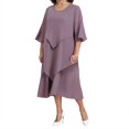 thumbnail image 1 of QHFBli Women's Chiffon Dresses 3/4 Bell Sleeve Crewneck Tiered Layered Flowy Dress Party Wedding Outfits, 1 of 6