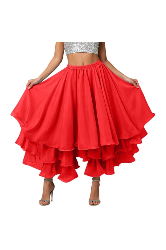 Women's Cotton 5 Tiered A Line Pleated Maxi Skirt Long Boho Gypsy Dance Skirts