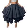 thumbnail image 1 of QHFBli Women's Cotton 5 Tiered A Line Pleated Maxi Skirt Long Boho Gypsy Dance Skirts, 1 of 5