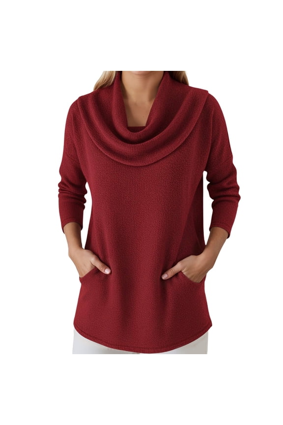 Women's Cowl Neck Sweater Lightweight Solid Color Long Sleeve Knit Pullover Jumper Tops