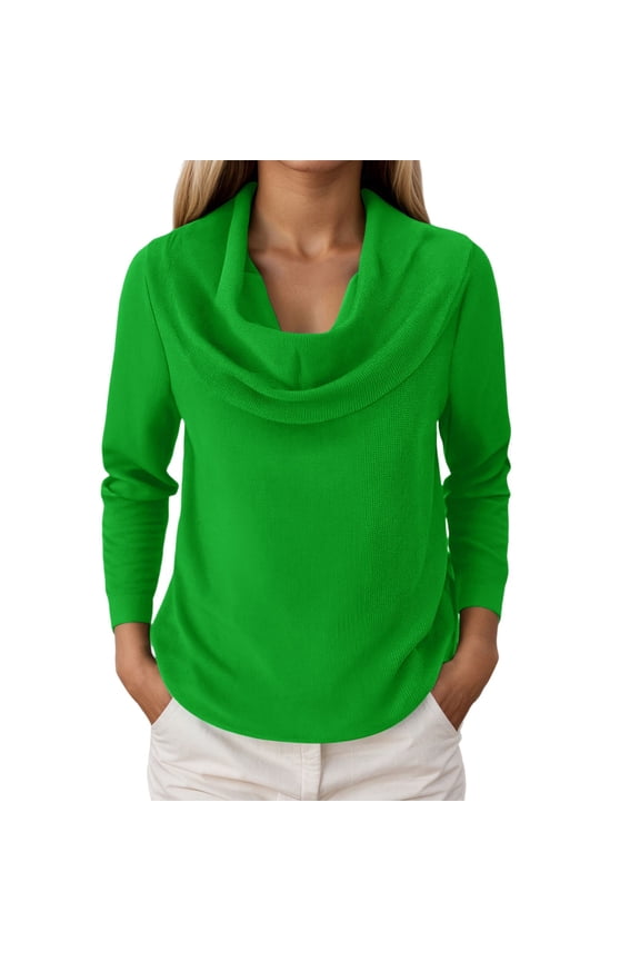 Women's Cowl Neck Sweater Lightweight Solid Color Long Sleeve Knit Pullover Jumper Tops