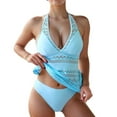 thumbnail image 1 of QHFBli Women's Crochet Halter Tankini Swimsuits Summer Bow Lace High Waisted Bathing Suit Beach Swim Wear, 1 of 5