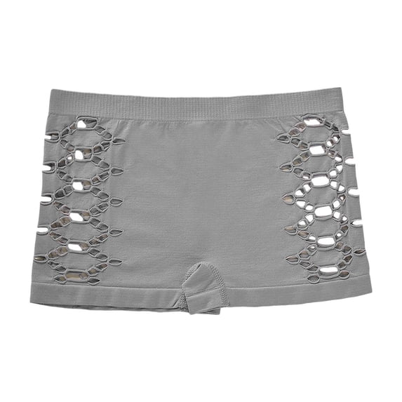 QHFBli Women's Cut Out Mid Rise Boyshort Panties Solid Plain Criss Cross Seamless Underwear Summer Low Rise Control Boyleg Shorts With Geometric Cutout Grey M