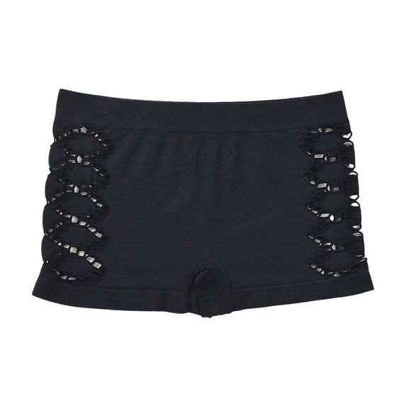 QHFBli Women's Cut Out Mid Rise Boyshort Panties Solid Plain Criss Cross Seamless Underwear Summer Low Rise Control Boyleg Shorts With Geometric Cutout Black XL