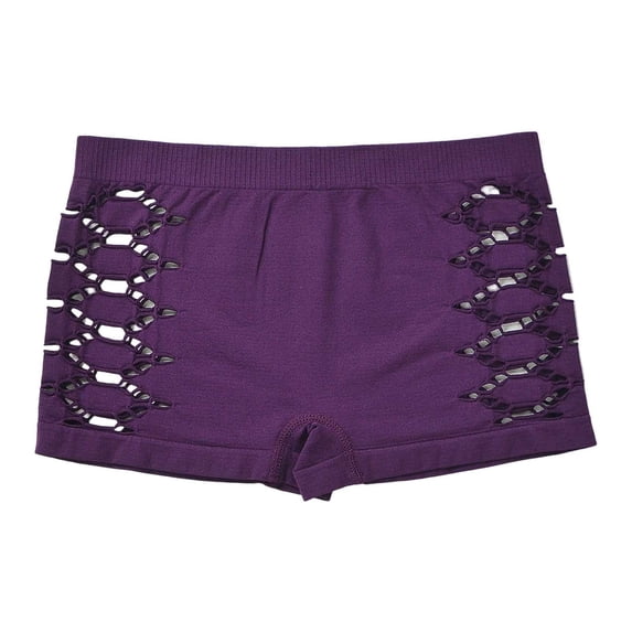 QHFBli Women's Cut Out Mid Rise Boyshort Panties Solid Plain Criss Cross Seamless Underwear Summer Low Rise Control Boyleg Shorts With Geometric Cutout Purple M