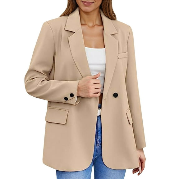 QHFBli Women's Fall Casual Blazer Jacket Dressy Open Front Long Sleeve Lapel Collar Cardigans Work Office Suit Jacket Coat