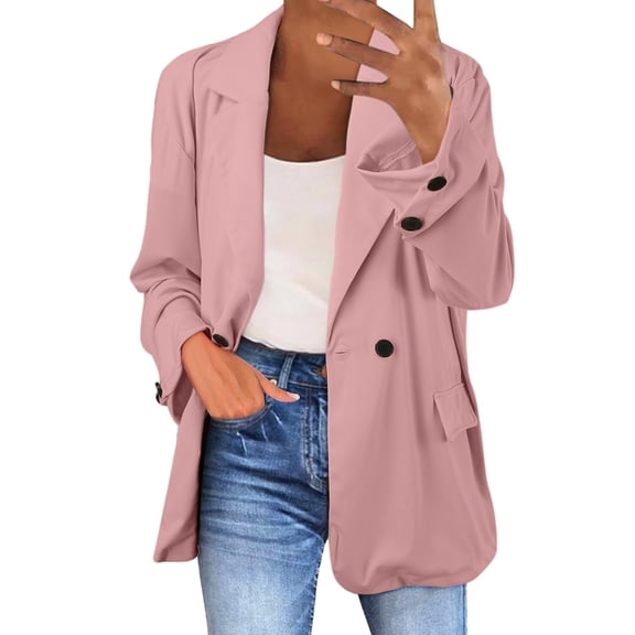 QHFBli Women's Fall Casual Blazer Jacket Dressy Open Front Long Sleeve Lapel Collar Cardigans Work Office Suit Jacket Coat