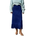 thumbnail image 1 of QHFBli Women's Fringe Trim Suede Skirt High Waisted Pencil Dressy Fall Winter Midi Long Skirt, 1 of 5