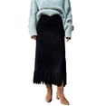 thumbnail image 1 of QHFBli Women's Fringe Trim Suede Skirt High Waisted Pencil Dressy Fall Winter Midi Long Skirt, 1 of 6