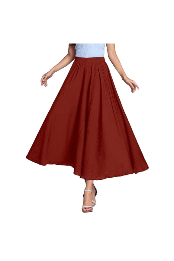 Women's Girls Elastic Waist Long Flowy Bohemian Cotton Casual Maxi Skirt for Summer Beach Holiday