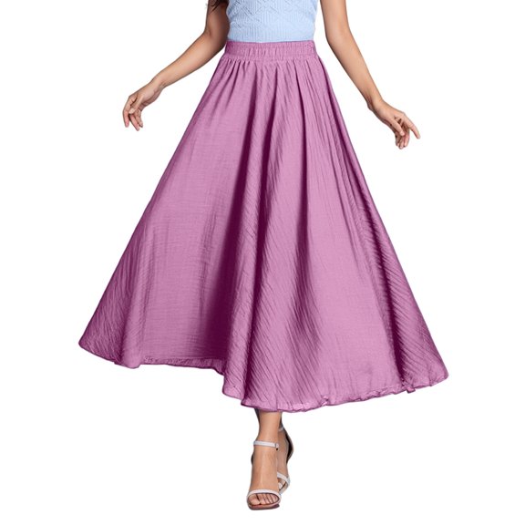 QHFBli Women's Girls Elastic Waist Long Flowy Bohemian Cotton Casual Maxi Skirt for Summer Beach Holiday