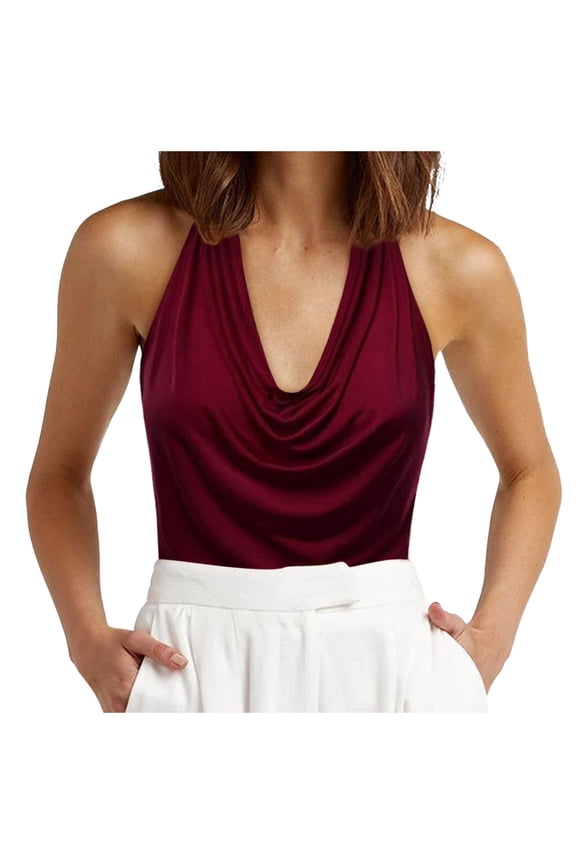 Women's Halter Neck Front Draped Backless Tank Top