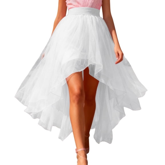 QHFBli Women's High-Low Tulle Tutu Skirts Elastic High Waisted Irregular Flowy Layered Skirts Fashion Carnival Party Outfits
