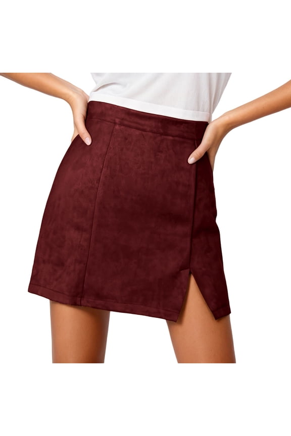 Women's High Waist Suede Side Split Bodycon Short Mini Skirt