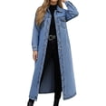 thumbnail image 1 of QHFBli Women's Long Casual Maxi Length Denim Cotton Coat Oversize Button Up Jean Jacket, 1 of 7