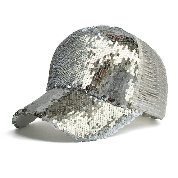 QHFBli Women's Magic Sequin Adjustable Baseball Cap Blingbling Mesh Summer Snapback Caps