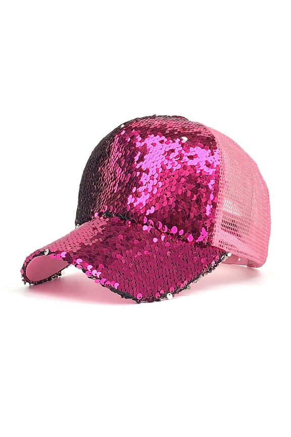 Women's Magic Sequin Adjustable Baseball Cap Blingbling Mesh Summer Snapback Caps