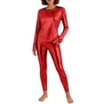 thumbnail image 1 of QHFBli Women's Metallic T-Shirt and Legging Trousers Round Neck Long Sleeves Shining Disco Tee Top Pant Neck Jumpsuit Outfit, 1 of 3