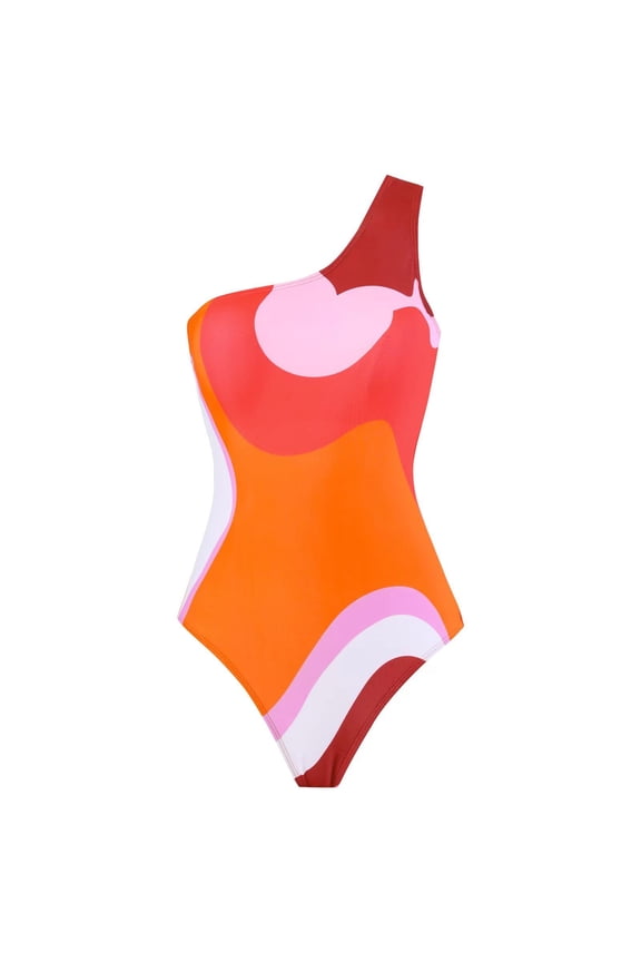 Women's One Piece Swimsuit One Shoulder Bathing Suit Cutout Color Block Swimwear