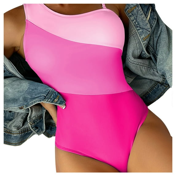 QHFBli Women's One Piece Swimsuit One Shoulder Bathing Suit Cutout Color Block Swimwear