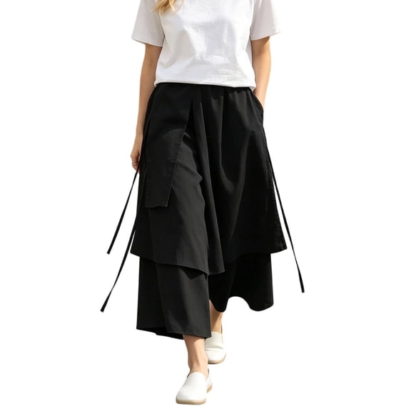 QHFBli Women's Oversized Irregular Drop Crotch Wide Leg Hakama Drawstring Harem Pants