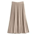 thumbnail image 1 of QHFBli Women's Pleated A-Line High Waist Swing Flare Midi Skirt, 1 of 6