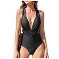 thumbnail image 1 of QHFBli Women's Plunge One Piece Bathing Suit Deep V Neck Swimsuits Crisscross Wrap Tie Monokini High Waisted Swimwear, 1 of 4