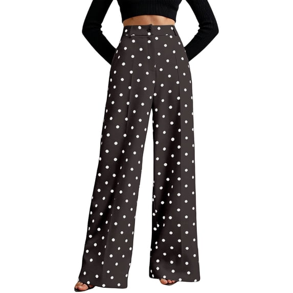 QHFBli Women's Polka Dots Wide Leg Pants Elastic Waist Baggy Trousers