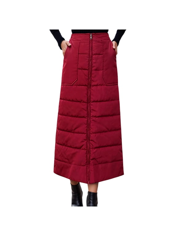 Women's Puffer Quilted Skirt Winter Insulated Warm High Waist Zip Front Padded Long Down Skirt