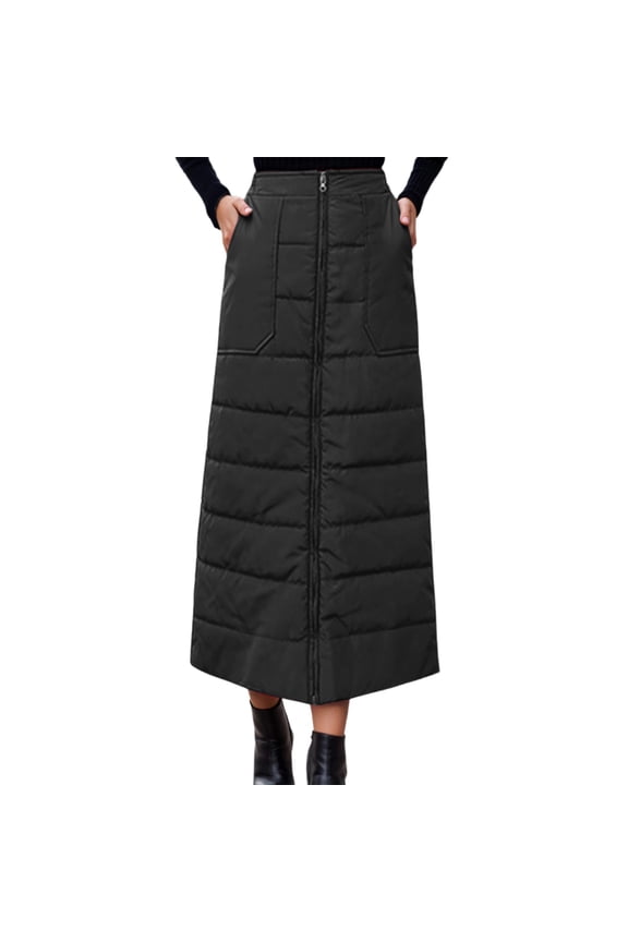 Women's Puffer Quilted Skirt Winter Insulated Warm High Waist Zip Front Padded Long Down Skirt