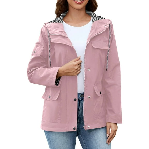QHFBli Women's Rain Jacket Waterproof Lightweight Packable Raincoat with Hood for Golf Hiking Travel Windbreaker