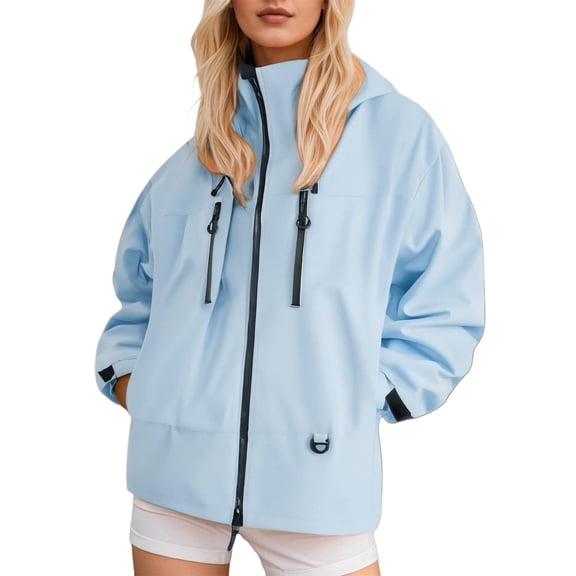 QHFBli Women's Rain Jackets Running Lightweight Waterproof Windbreaker Fall Hiking Travel Cycling Windbreaker with Hood