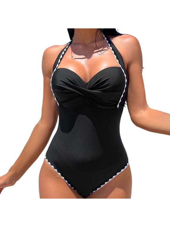 Women's Ribbed One Piece Swimsuit Tummy Control High Cut Bathing Suit Sexy V Neck Criss Cross Monikini