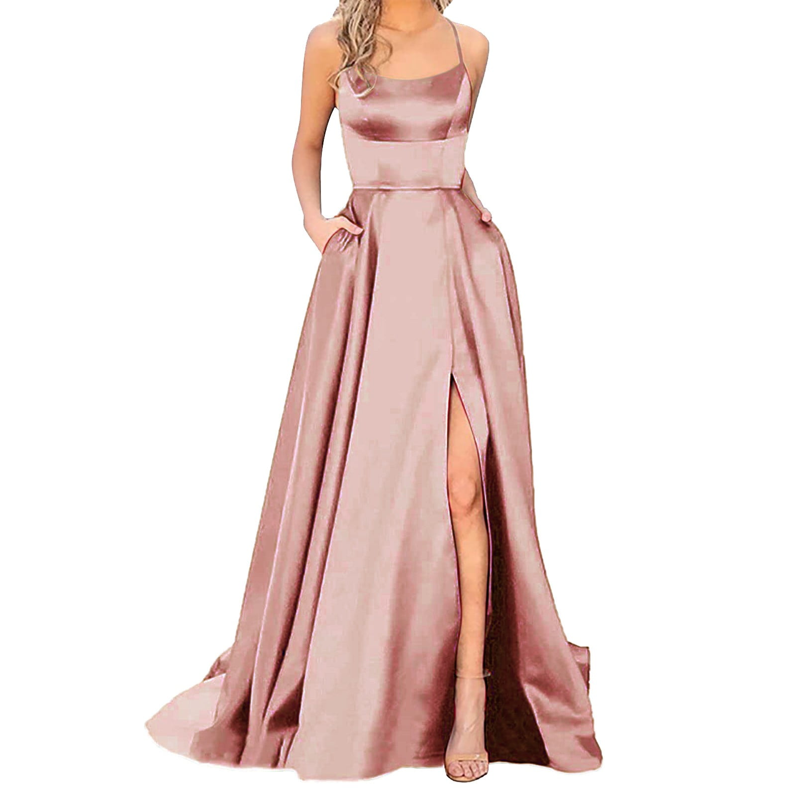 QHFBli Women's Satin Prom Dresses Long Formal Dress Evening Party Spaghetti Straps Backless Slit Ball Gown with Pockets - Walmart.com QHFBli Women's Satin Prom Dresses Long Formal Dress Evening Party Spaghetti Straps Backless Slit Ball Gown with Pockets - Walmart.com