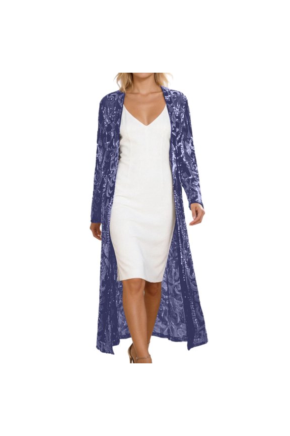 Women's Sequin Cardigan Long Sleeve Open Front See Through Evening Coats Summer Cover Up Dress
