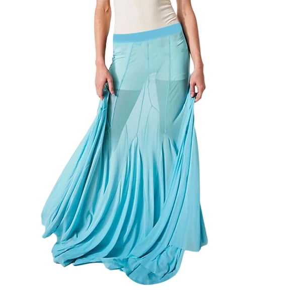 QHFBli Women's Sheer Mesh Long Maxi Skirts High Waisted Summer Swimsuit Cover Up See-Through Beach Flowy Long Tulle Skirt