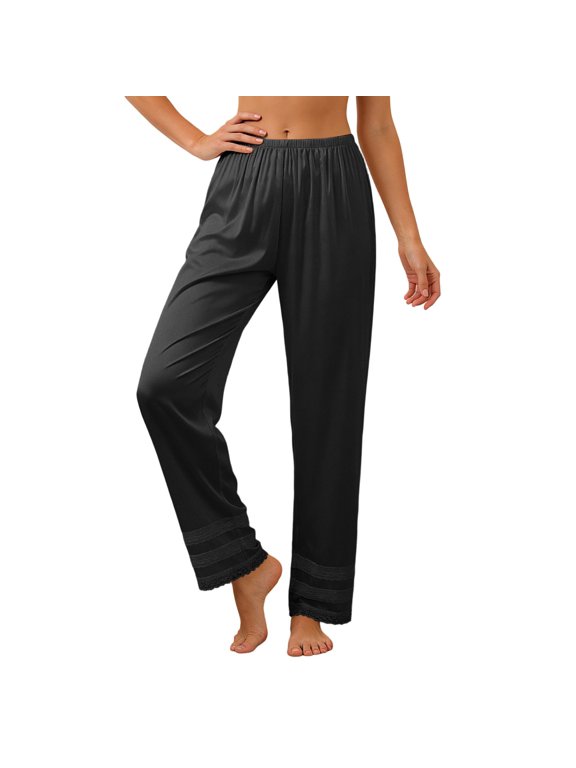 Women's Silk Pettipants Slip Ankle Length Snip-it Pant Liner Satin Culotte Slip Elastic Waistband Lace Sleep Pants