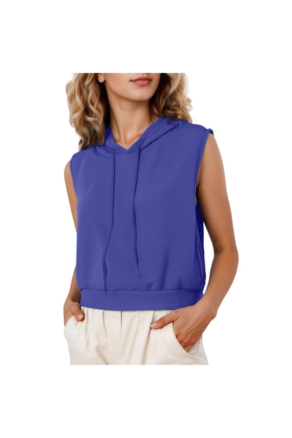 Women's Sleeveless Workout Hoodies Gym Activewear Crop Tank Top Open Side Sweatshirt for Athletic Exercise Running