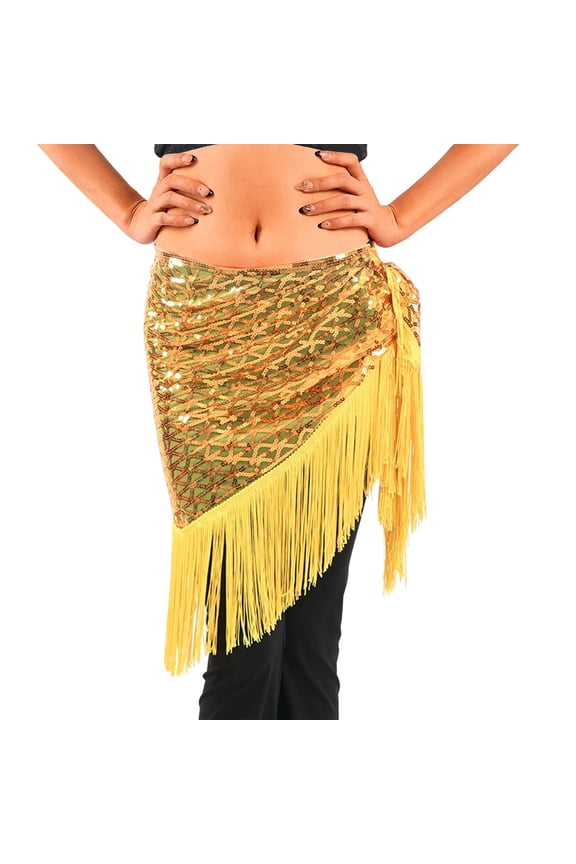 Women's Sparkly Fringed Wrap Skirt, Tie Side Sequins Tassel Scarf Waist Towel for Belly Dance Festival Rave Party