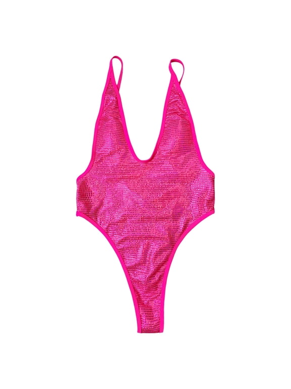 Women's Swimsuit One Piece Beach Seaside Swimsuit Shiny Deep V Bikini Swimming