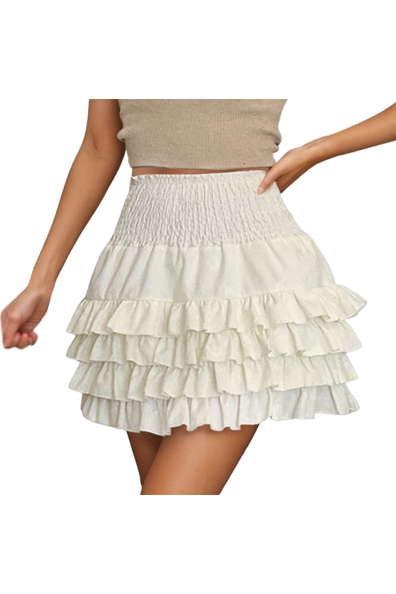 Women's Tiered Layer Skirt High Waist Leopard Ruffle Mini Skirt Cake Skirt