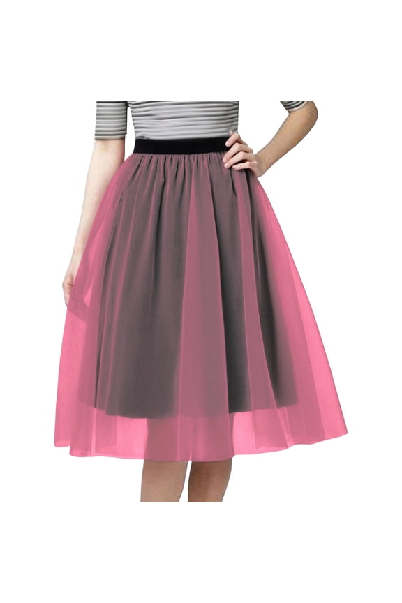 Women's Tulle Skirt A-Line High Elastic Waist Midi Skirt Irregular Layered Mesh Tutu Skirts