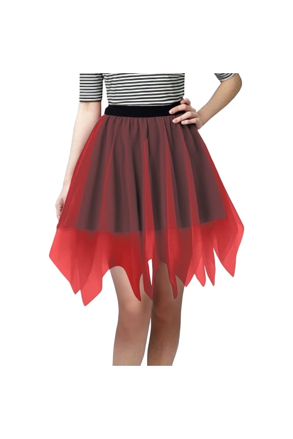 Women's Tulle Skirt A-Line High Elastic Waist Midi Skirt Irregular Layered Mesh Tutu Skirts